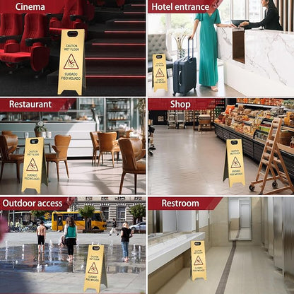 2 Pcs 24 Inch Stainless Steel Wet Floor Sign, Heavy Duty Caution Wet Floor Sign - Image 4