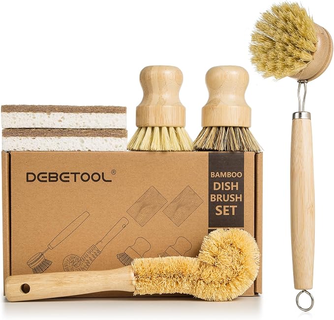 DEBETOOL 6 Piece Bamboo Dish Brush Set by DEBETOOL