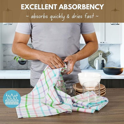 Native Fab Multi Color Checked Kitchen Towels Set of 4, 100% Cotton, 16x26 Inch - Image 3