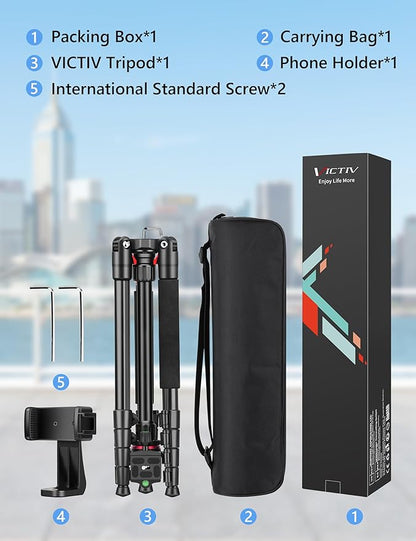 78" Porfessional Tripod for Camera, Victiv Aluminum Camera Tripod Monopod for DSLR, Spotting Scope,Telescope, Binoculars, Compact Heavy Duty Camera Stand for Photography Video Recording Travel