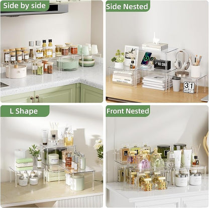 Delamu Clear Kitchen Cabinet Organizer, Stackable Cabinet Shelf - Image 3