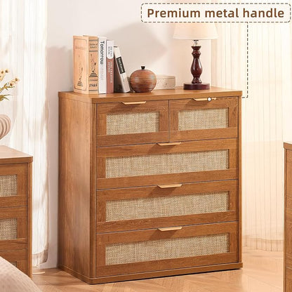 LEYAOYAO Rattan Dresser for Bedroom, 33.5" Tall Chest of Drawers, Modern 5 - Image 4