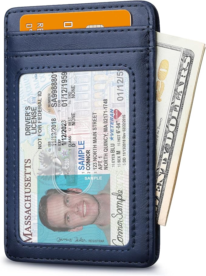 Buffway Mens Slim Wallet, Minimalist Thin Front Pocket Leather Credit Card Holder with RFID Blocking for Work Travel