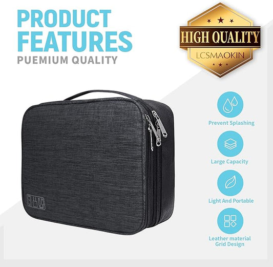 Electronics Travel Organizer, Large Double Layer Portable Waterproof Travel Organizer Bag for Charging Cable Storage, Ipad, Power Bank, Hard Drive etc, for Travel, Business ,5pcs Cable