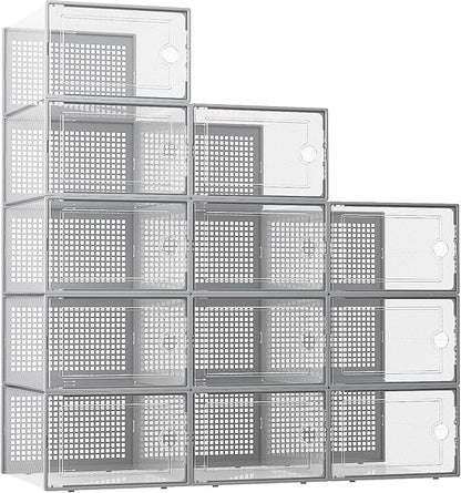 Kuject XX-Large Shoe Storage Boxes Organizers Clear Plastic Stackable 12 Pack by Kuject
