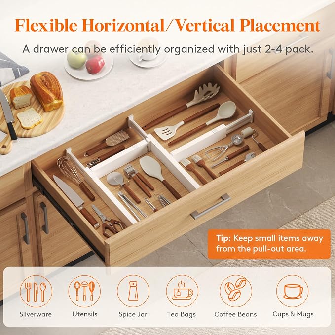 Lifewit 4 Pack Kitchen Drawer Dividers 2.36" High, Plastic Expandable - Image 7