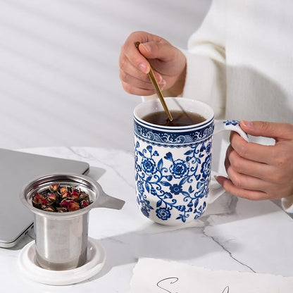 AmorArc Porcelain Tea Mug with Infuser and Lids, 18 Oz Coffee Cup Strainer with - Image 6