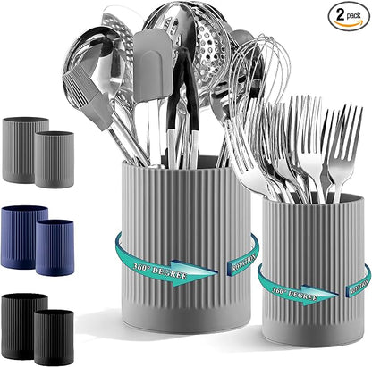 Kyraton Cooking Utensils Holder 2pcs, 360° Rotating Heavy Duty Plastic Kitchen by Kyraton