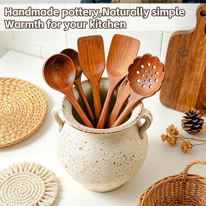 Rustic Kitchen Utensil Holder for Countertop, 7.6x4.9In Large Ceramic Cooking - Image 8