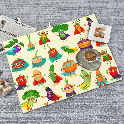 Colorful Cartoon Vegetable Dish Drying Mats, 18 x 24 inch Absorbent Microfiber - Image 3