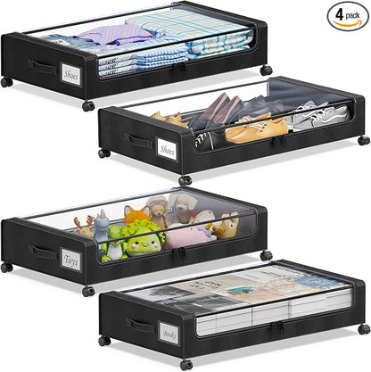 Under Bed Storage with Wheels, Underbed Storage Bins, XXL 60L Rolling Metal by YAASHEEN