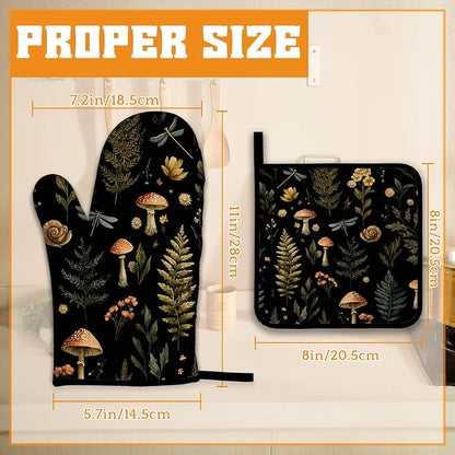 Mushroom Forest Plant Oven Mitts and Pot Holders, Dragonfly Heat Resistant Oven - Image 2