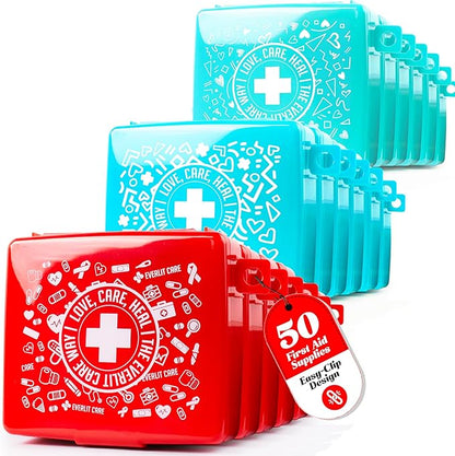 EVERLIT Pocket-Aid Mini First Aid Kit | Compact, Portable Hard-Shell Cases of 50 Items | Cuts, Scrapes, Wound Care Essentials for Travel, Outdoor, School, Camping, Home, Office (24 Packs | 1200 Pcs)