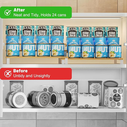 Expandable Can Organizer for Pantry, 3-Tier Adjustable Bamboo & Iron Can Rack - Image 9