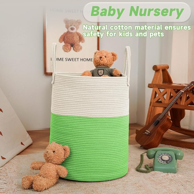 Large Woven Laundry Basket Hamper, 60L Cotton Rope Storage Bin - Image 2