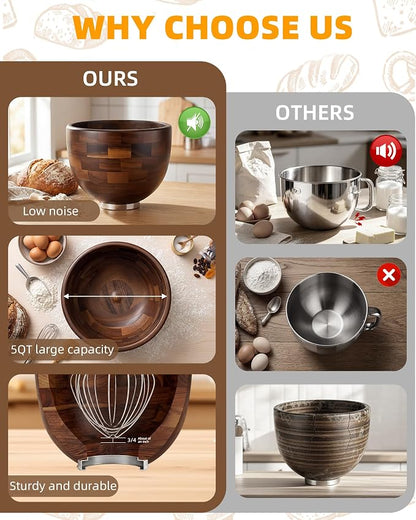 Premium Walnut Wood Mixing Bowl, Compatible - Image 6