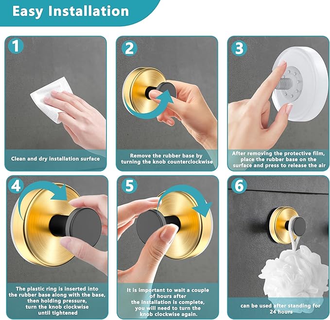 Suction Cup Hooks for Shower,Wreath Hanger for Front Door,Removable No Drill Towel Loofah Hooks,Upgraded 15 lbs Strong Suction for Bathroom,Wall,Glass,Stainless Waterproof-Black Gold 4 Pcs