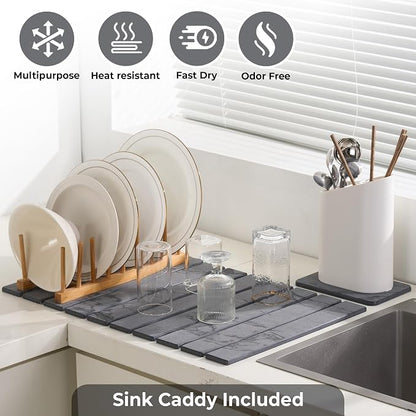 Large Stone Dish Drying Mat for Kitchen Counter, Quick Dry Stones Dishes Mats - Image 4