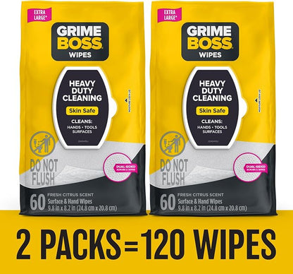 Grime Boss Heavy Duty Surface and Hand Wipes | Wet Wipes Remove Paint, Dirt | - Image 2