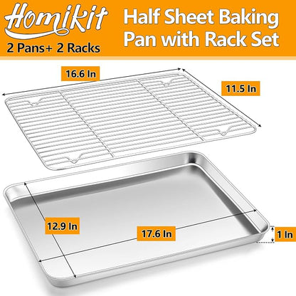 Homikit Baking Sheet with Rack Set, 18x13 Inches Stainless Steel Half Cookie - Image 2
