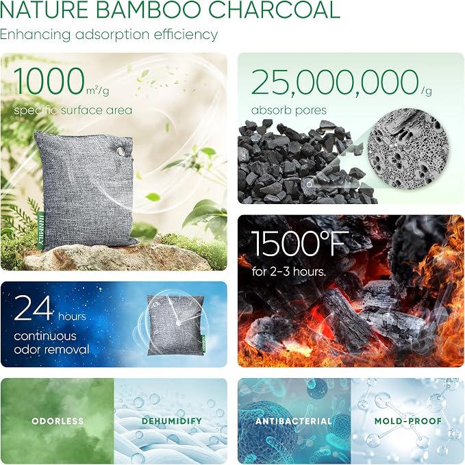 Activated Charcoal Odor Absorber, Large 500g w Hooks Nature Odor Remover - Image 3