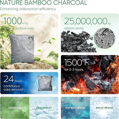 Activated Charcoal Odor Absorber, Large 4x500g w Hooks Nature Odor Eliminator - Image 3