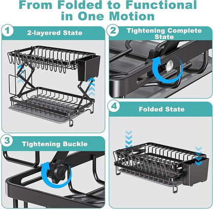 2-Tier Dish Racks for Kitchen Counter, Stainless Steel Kitchen Dish Drying Rack - Image 4