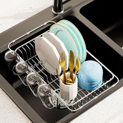 Dish Drying Rack in Sink Expandable Stainless Steel Kitchen Dish Drainer by AIDERLY
