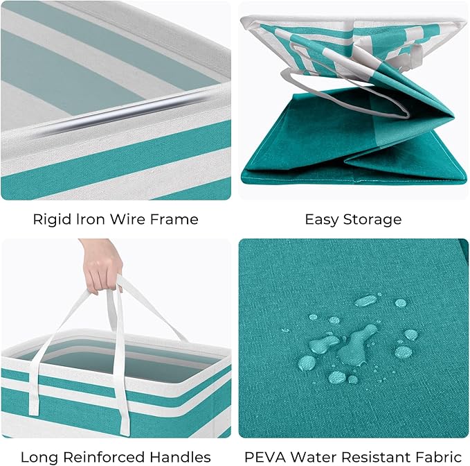 HomeHacks 2-Pack Large Laundry Basket, Waterproof, Freestanding Laundry Hamper, Collapsible Tall Clothes Hamper with Extended Handles for Clothes Toys in the Dorm and Family (Green, 100L)