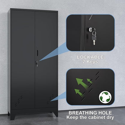 Metal Storage Cabinet with Locking Doors, Broom Closet, Freestanding Bathroom - Image 4