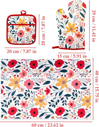 4 Pcs Kitchen Stuff, Wild Floral Kitchen Oven Mitts, Pot Holders Sets - Image 2