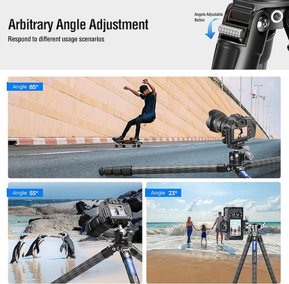 Carbon Fiber Lightweight Travel Tripod, 68" Professional Video Tripod for Mirrorless Camera/DSLR with Carry Bag, Max Load 33.07lb