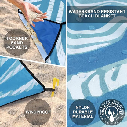 WIWIGO Beach Blanket Waterproof Sandproof Beach Mat 79" X 83"/10'x9'for 2-8 - Image 3