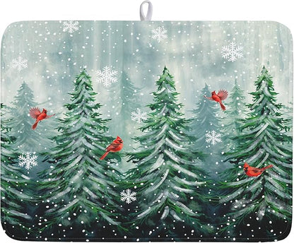 Winter Pines Tree Dish Drying Mats by Kawani