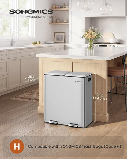 SONGMICS Trash Can, 2 x 8 Gallon Double Garbage Can - Image 2