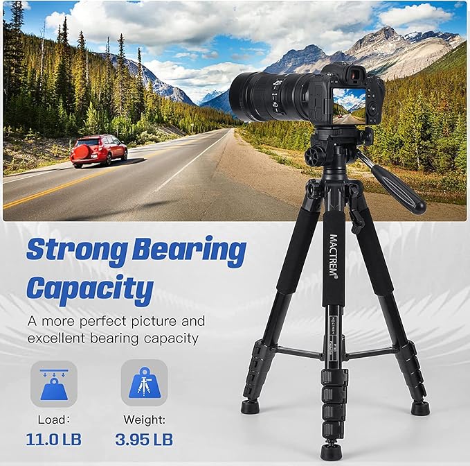 MACTREM 75 Inch Camera Tripod for Sony Canon Nikon, Lightweight Travel Video Aluminum Tripod Stand with Cell Phone Mount for iPad Phone
