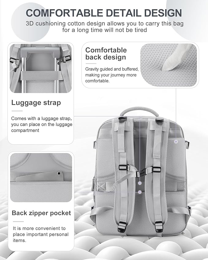 coowoz Large Travel Backpack Carry On for Women Man Gym Backpacks with Laptop Compartment Mochila de Viaje Teacher Personal Item Backpack Rucksack Airplane Accessories Must Haves Grey