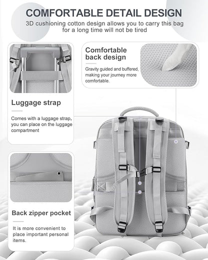 coowoz Large Travel Backpack Carry On for Women Man Gym Backpacks with Laptop Compartment Mochila de Viaje Teacher Personal Item Backpack Rucksack Airplane Accessories Must Haves Grey