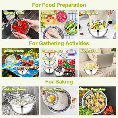 E-far Mixing Bowls with Lids Set of 5, Stainless Steel Salad Mixing Bowl with - Image 6