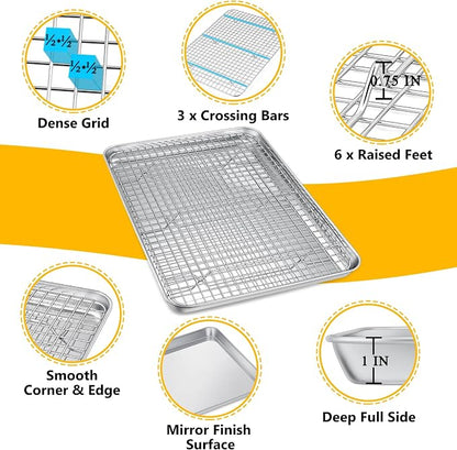 P&P CHEF 17.5 Inch Baking Sheet and Rack Set, Stainless Steel Cookie Sheets - Image 3
