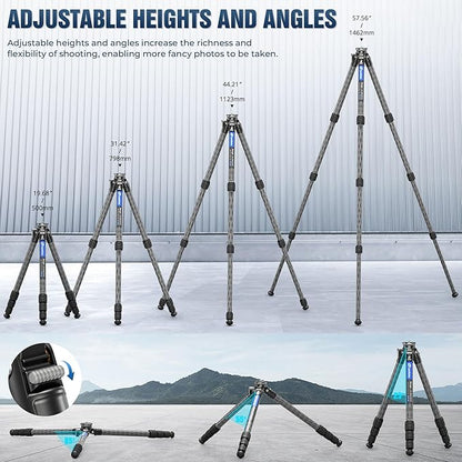 LEOFOTO LS-284CEXX Carbon Fiber Tripod with Leveling Base for Camera, 360° Portable Tripod with 3/8" Screw for Sport Camera/Phone Holder/Projector, A Bubble Level, Folded Length 21.06", Max Load 22LB