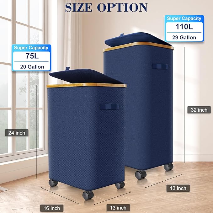 Laundry Hamper with Wheels, 20 Gal Laundry Basket with lid Rolling Clothes - Image 4