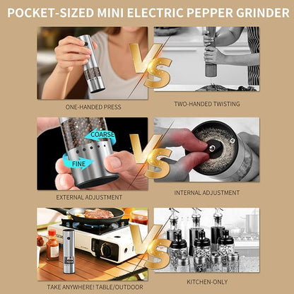 Mini Electric Salt and Pepper Grinder Stainless steel, USB Rechargeable - Image 6