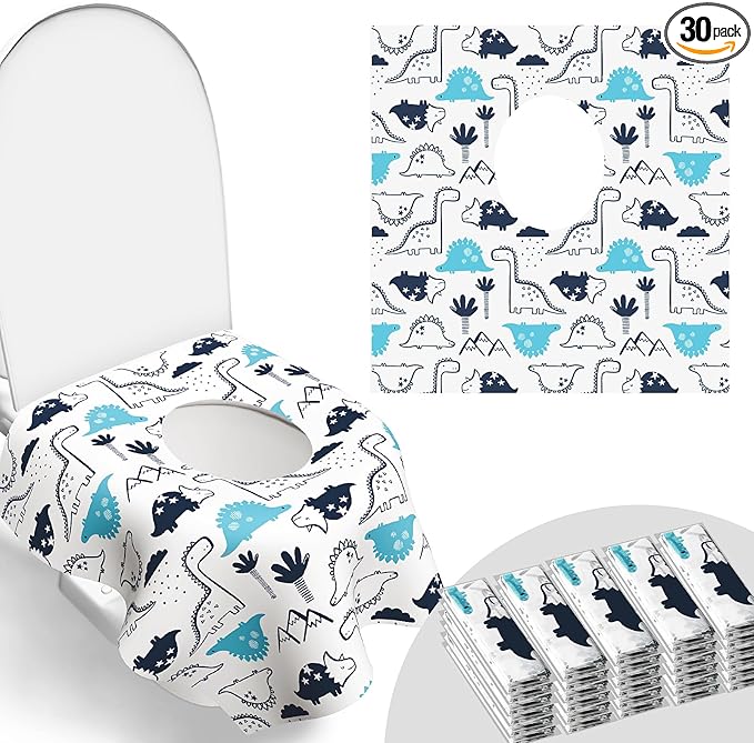 30 Pack Toilet Seat Covers Disposable, Large Waterproof Potty Covers for Toddlers, Kids, and Adults, Individually Wrapped for Travel, Toddler Potty Training for Public Restroom, Airplane, Trip