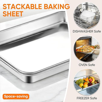 LIANYU Stainless Steel Baking Sheet Pans of 2, 12.4x9.7 Inch Quarter Sheet Pan - Image 5