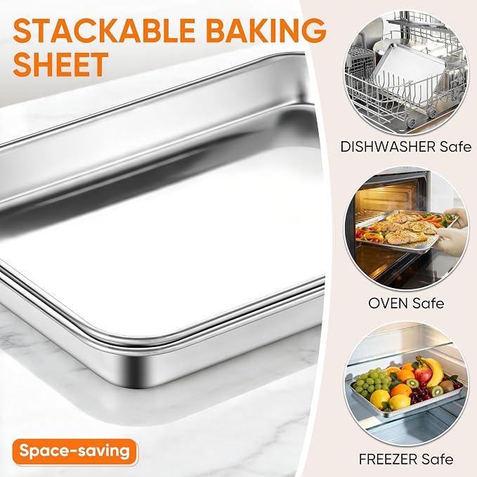 LIANYU 2 Pack Cookie Sheets for Baking, Stainless Steel Baking Tray Pan - Image 5