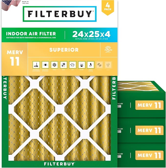 Filterbuy 24x25x4 Air Filter MERV 11 Allergen Defense Replacement, by Filterbuy