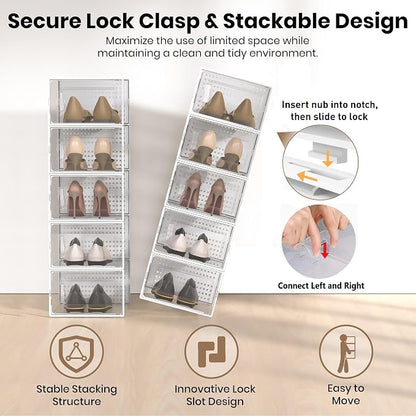 12 Pack XXX-Large Modular Clear Plastic Stackable Shoe Storage Organizer - Image 3
