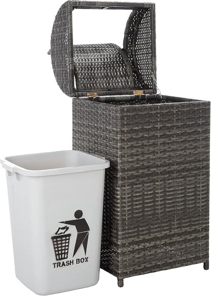 SAFAVIEH Outdoor Collection Mazeli Grey Brown Woven Swing Top Dome Lid Trash - Image 14