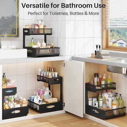 Under Sink Organizer, 2 Tier Pull Out Under Cabinet Organizer Shelf - Image 9